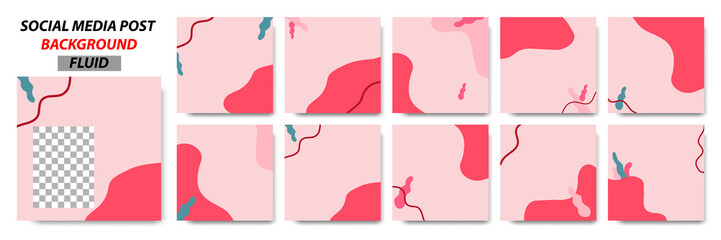 Set collection of square banner layout template background in pink, red and leaves floral pattern