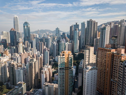 Hong Kong Busy Aerial Cityscape and Skyline Concrete Jungle View
