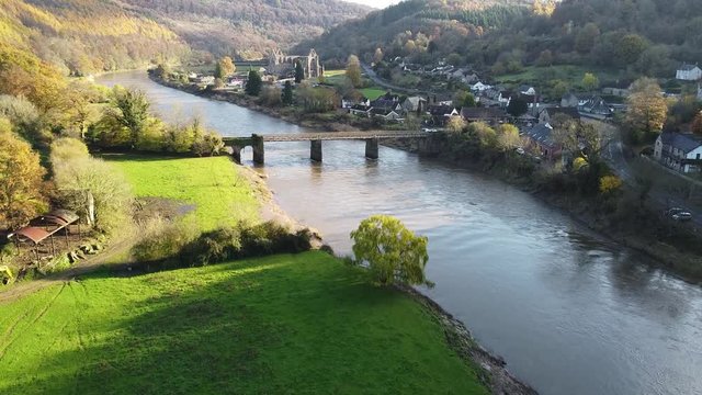 Tintern Abbey Wye Valley scenic footage of English Village and old monastry