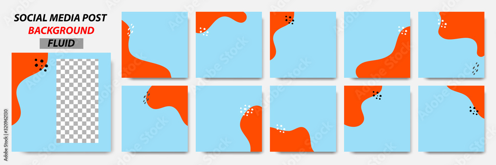 Canvas Prints set collection of square banner layout template background in blue, orange color and memphis dot pat