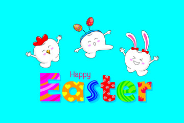 Set of Easter tooth character design. Funny dental cartoon. Happy Easter holiday concept. Vector Illustration isolated on white background.
