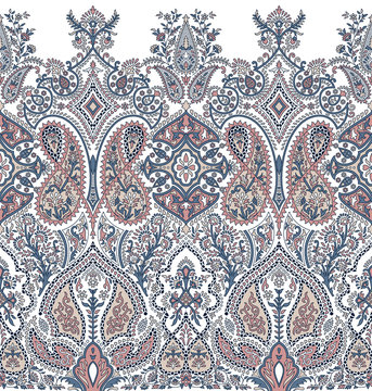 Seamless tribal paisley border with traditional Asian design elements