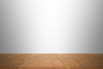 Wood table top on white background. Used for product placement or montage.	