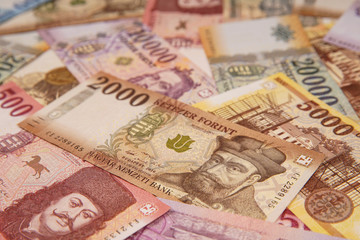 Stack of banknotes as background (Hungarian Forint) Europe Hungary