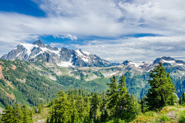 Fototapeta na wymiar Beautiful Mountain Artist Ridge Trail Park. Mount Baker, Washington, USA.