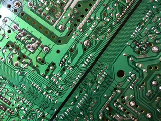 Part of a printed circuit board of a computer.