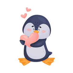 Naklejka premium Penguin Character Holding Heart Shape in Its Wings Vector Illustration