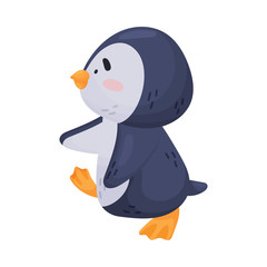 Penguin Character Walking Isolated on White Background Vector Illustration