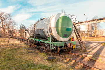Fototapeta na wymiar Single petroleum tank on the railroad