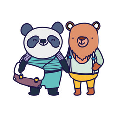 back to school education cute panda with backpack and bear