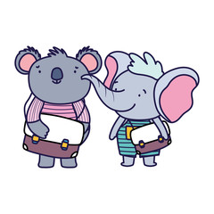 back to school education cute little elephant and koala with backpack