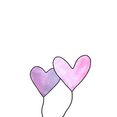 Pair of pink hearts isolated on a white background. Symbol of love, romance. Template for postcards. Simple illustration for Valentines day, birthday, mothers day, greeting card, web. Hand drawn
