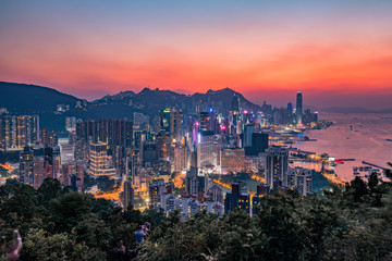 Fototapeta na wymiar Hong Kong Braemar Hill Cityscape Skyline Sunset and Night Photography