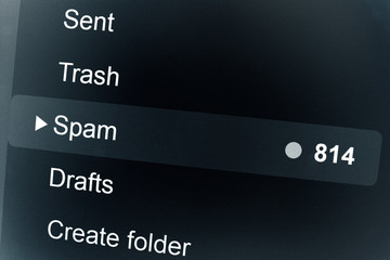 Black mail interface with the word SPAM. The concept of fighting unwanted emails. - obrazy, fototapety, plakaty