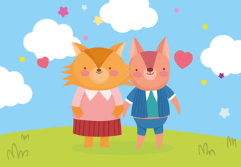 Obraz na płótnie Canvas cute little female fox and squirrel love