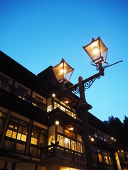 Fototapeta na wymiar the night view of ginzan onsen in yamagata, JAPAN