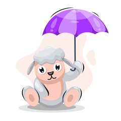 ADORABLE CAT WITH UMBRELLA CARTOON VECTOR