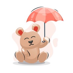 ADORABLE BEAR WITH UMBRELLA CARTOON VECTOR