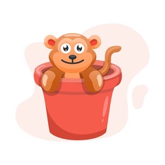 ADORABLE MONKEY IN THE BUCKET CARTOON VECTOR