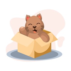 ADORABLE CAT IN THE BOX CARTOON VECTOR