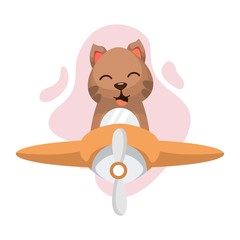 ADORABLE CAT WITH PLANE CARTOON VECTOR