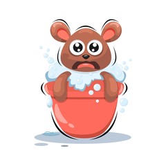 ADORABLE BEAR SHOWER WITH BUCKET CARTOON VECTOR