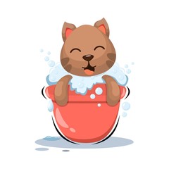 ADORABLE CAT SHOWER WITH BUCKET CARTOON VECTOR