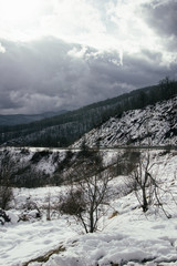 Winter in the mountains. Evening.