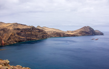 View Ponta sao lourenco madeira east point hiking path stormy sea weather outdoor landscape concept