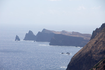 View Ponta sao lourenco madeira east point hiking path stormy sea weather outdoor landscape concept