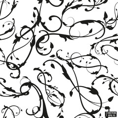 Seamless Vintage Pattern black and white scrolls for design.