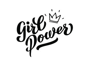 Girl power inscription handwritten with bright pink vivid font. GRL POWER hand lettering. Feminist slogan, phrase or quote. Modern vector illustration for t-shirt, sweatshirt or other apparel print. - obrazy, fototapety, plakaty