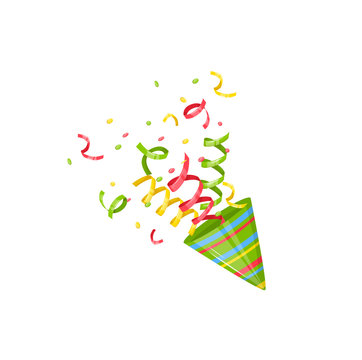 Exploding party popper with confetti explosion vector
