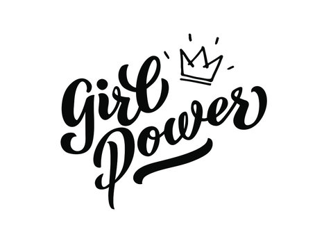 Girl power inscription handwritten with bright pink vivid font. GRL POWER hand lettering. Feminist slogan, phrase or quote. Modern vector illustration for t-shirt, sweatshirt or other apparel print.