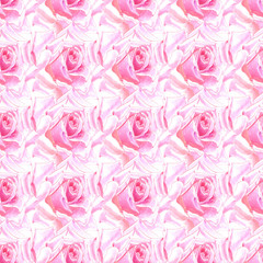 Watercolor seamless pattern. Watercolor image of a pink rose on a white background.