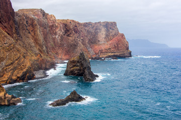 View Ponta sao lourenco madeira east point hiking path stormy sea weather outdoor landscape concept