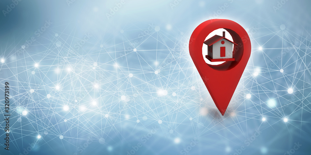 Aufkleber 3d illustration search for property.a map with large red gps pointer containing