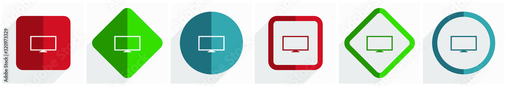 Aufkleber screen, tv icon set, flat design vector illustration in 6 options for webdesign and mobile applicati