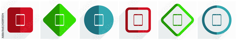 Aufkleber tablet, mobile, phone, smartphone icon set, flat design vector illustration in 6 options for webdesi