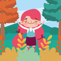 little girl expression facial nature landscape background cartoon