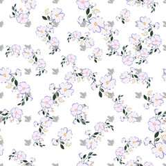 Seamless pattern with colorful hand drawn flowers. Original textile, wrapping paper, wall art surface design. Vector illustration. Floral simple minimalistic graphic design