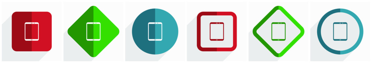 Tablet, mobile, phone, smartphone icon set, flat design vector illustration in 6 options for webdesign and mobile applications in eps 10