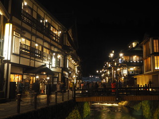 Fototapeta na wymiar the beautiful night view of ginzan hot springs in JAPAN