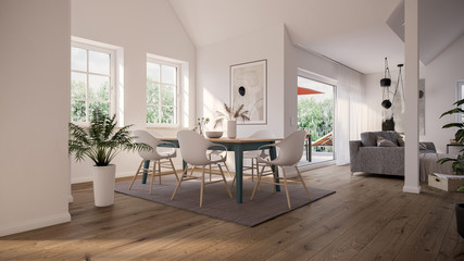 view inside Art Nouveau attic apartment 3d rendering