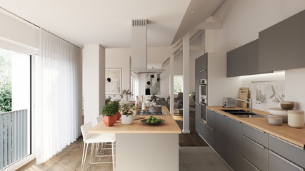 view inside Art Nouveau attic apartment 3d rendering