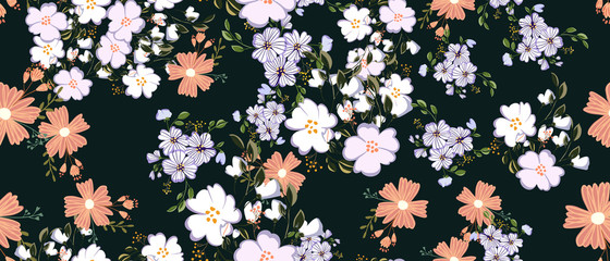 Seamless pattern in small and medium flowers. Small colorful flowers. Ditsy elegant floral background. Template for fashion prints.