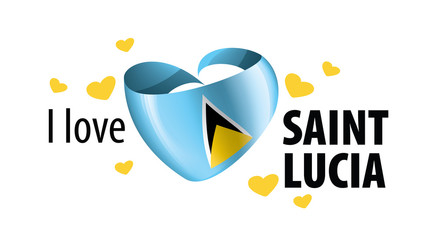 Fototapeta na wymiar National flag of the Saint Lucia in the shape of a heart and the inscription I love Saint Lucia. Vector illustration