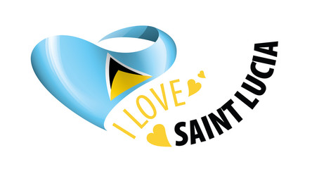 National flag of the Saint Lucia in the shape of a heart and the inscription I love Saint Lucia. Vector illustration