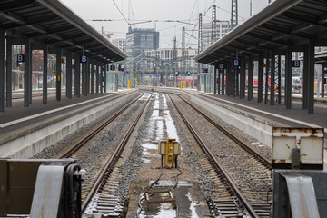 MUNICH, BAVARIA / GERMANY - January 21, 2020: View on railway tracks ending at Munich central...
