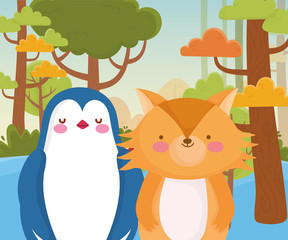 penguin fox trees nature forest landscape